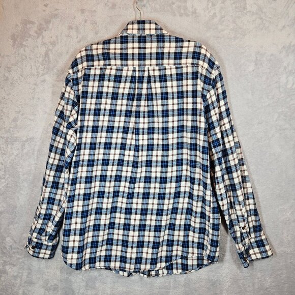 Croft & Barrow Shirt Plaid Flannel Cotton Mens L Button Blue White casual dad - Picture 2 of 14
